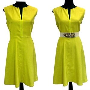 Natori lime green yellow sleeveless A-line fit and flare dress Sz 4